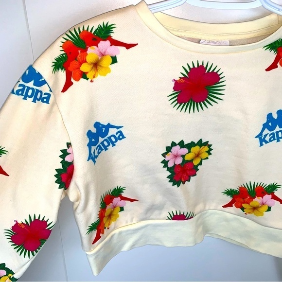 Kappa sz S Cropped Floral Hawaiian Orchid Logo Long Sleeve Sweatshirt Top - Picture 3 of 9